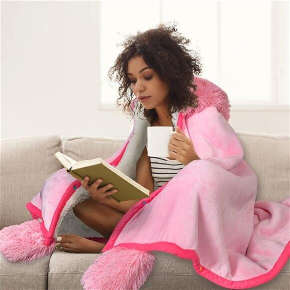 Flamingo Wearable Hooded Blanket for Adults – Fuzzy Super Soft Warm Cozy Plush - Picture 6 of 7
